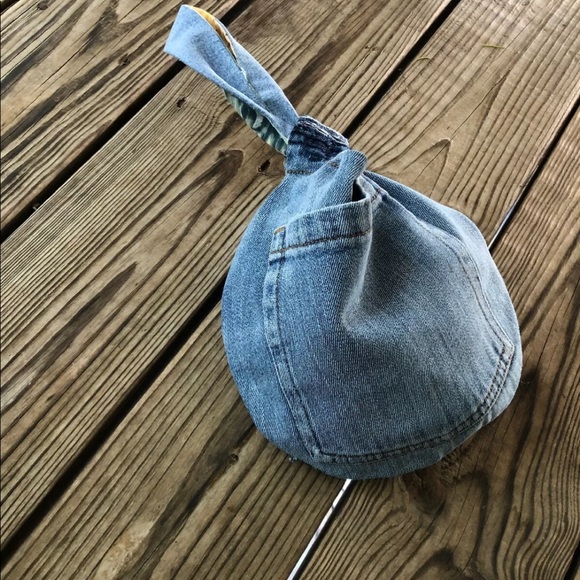 Upcycled Denim Jeans Japanese Knot Wristlet/Bag - Picture 5 of 8